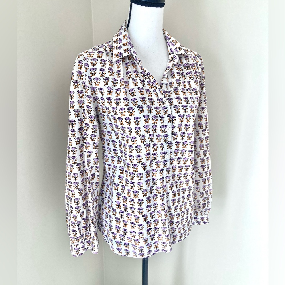 J Crew Gathered Popover Cotton Shirt in Block Print Floral Size 6 - Picture 6 of 12